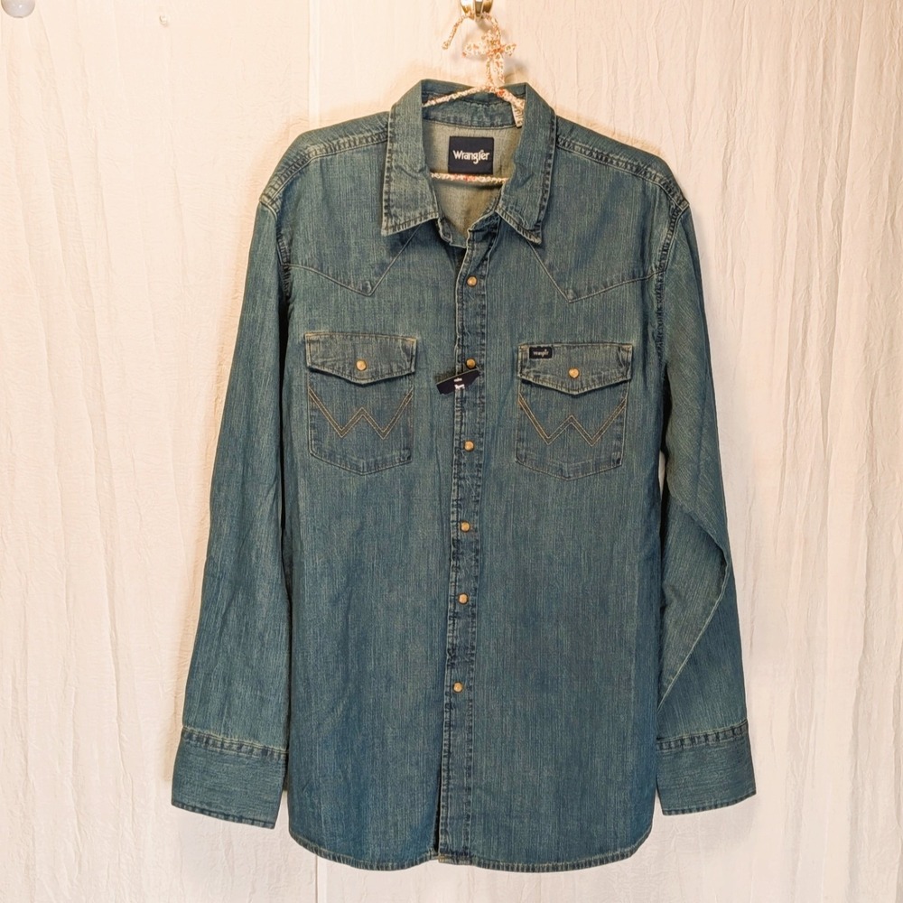 Wrangler Mens Iconic Denim Western Snap Shirt XL Cowboy Rowdy